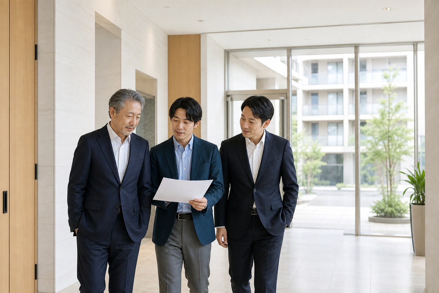 管理会社の事業承継で引継ぎ資料を確認するオーナー・後継者・M&A担当者